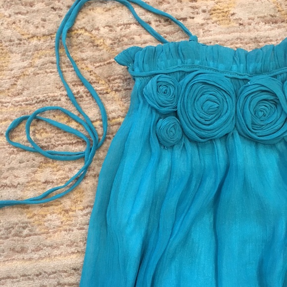 Turquoise Dress 👗 Flowy Halter - Picture 2 of 7
